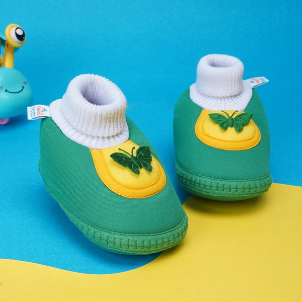 6 To 12 Months Baby Girls & Baby Boys Soft Cotton Cute Butterfly Booties (Green)-BT4444
