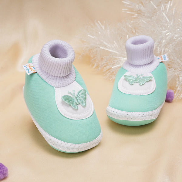 6 To 12 Months Baby Boys & Girls Cotton Pre-Walker Butterfly Booties (Green)-BT83