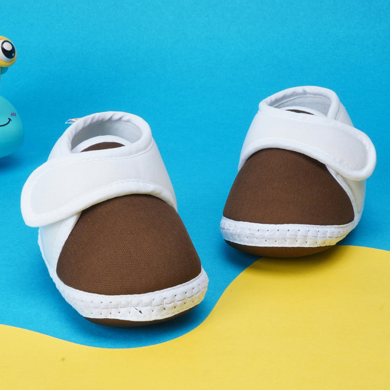 6 To 12 Months Baby Boys & Baby Girls Cute Soft Cotton Pre-Walker Sports Booties (Brown,White)-BT4438