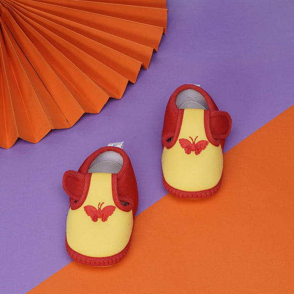 6 To 12 Months Baby Girls & Baby Boys Soft Cotton Cute Butterfly Booties (Yellow,Red)-BT4442