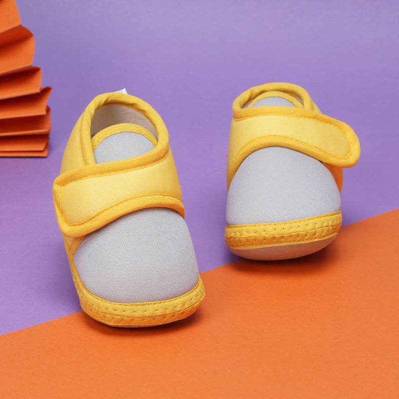 6 To 12 Months Baby Boys & Baby Girls Cute Soft Cotton Pre-Walker Sports Booties (Grey,Yellow)-BT4436