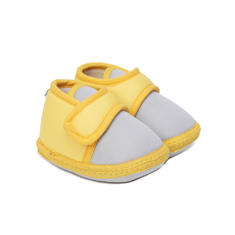 6 To 12 Months Baby Boys & Baby Girls Cute Soft Cotton Pre-Walker Sports Booties (Grey,Yellow)-BT4436