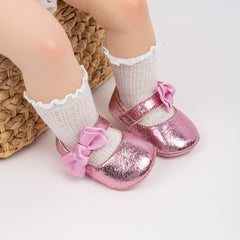 6 To 12 Months Newborn Baby Girls Belly Shoe Anti-Slip Sandal Booties (Pink)-BT4552