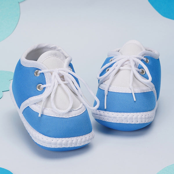 6 To 12 Months Baby Boys & Girls Soft Cotton Pre-Walker Lace Plain Booties (Light Blue)-BT2305