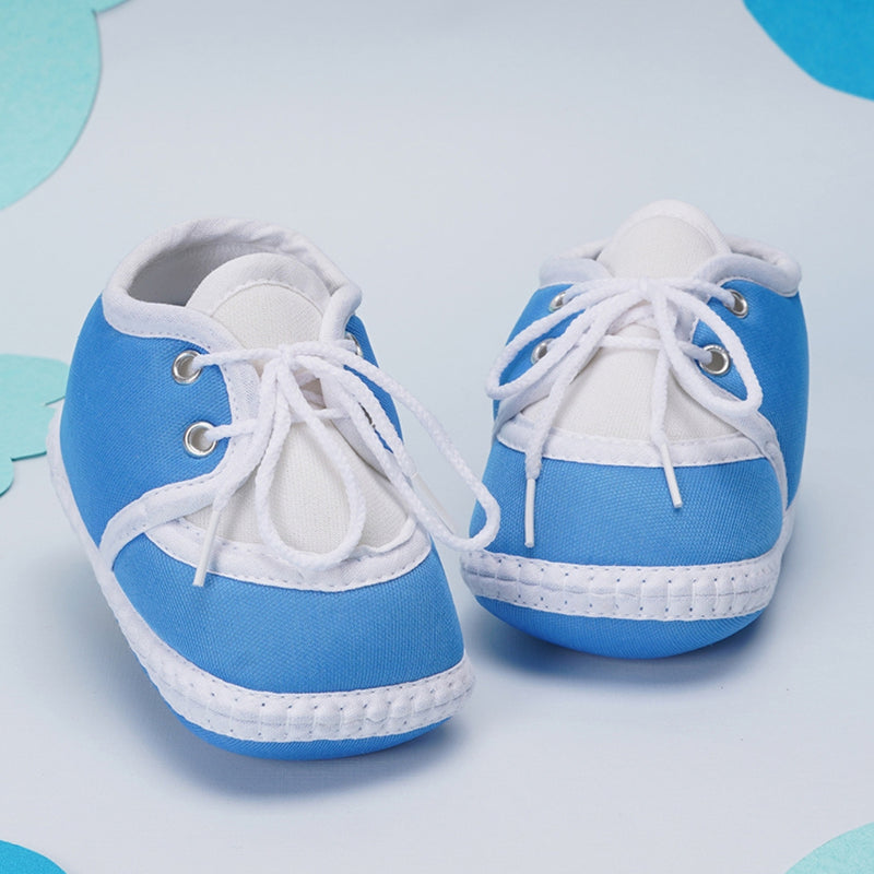 6 To 12 Months Baby Boys & Girls Soft Cotton Pre-Walker Lace Plain Booties (Light Blue)-BT2305