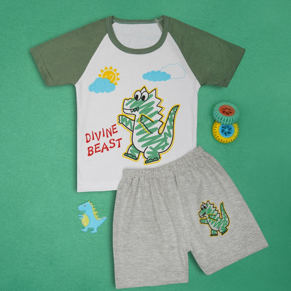 Boys & Girls Cotton Kids Half T-shirt Pant Clothing set/Night Dress (White,Grey)-BD176