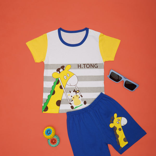 Boys & Girls Cotton Kids Half T-shirt Pant Clothing set/Night Dress (White,Navy)-BD185