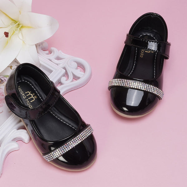 Neska Moda Synthetic Leather Ballerinas for Baby Girls (Black)
