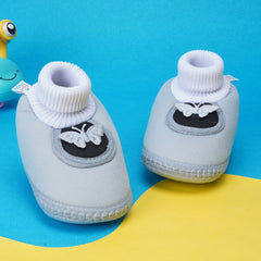 6 To 12 Months Baby Girls & Baby Boys Soft Cotton Cute Butterfly Booties (Grey,Black)-BT4415