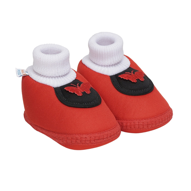 6 To 12 Months Baby Girls & Baby Boys Soft Cotton Cute Butterfly Booties (Red,Grey)-BT4418