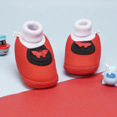 6 To 12 Months Baby Girls & Baby Boys Soft Cotton Cute Butterfly Booties (Red,Grey)-BT4418