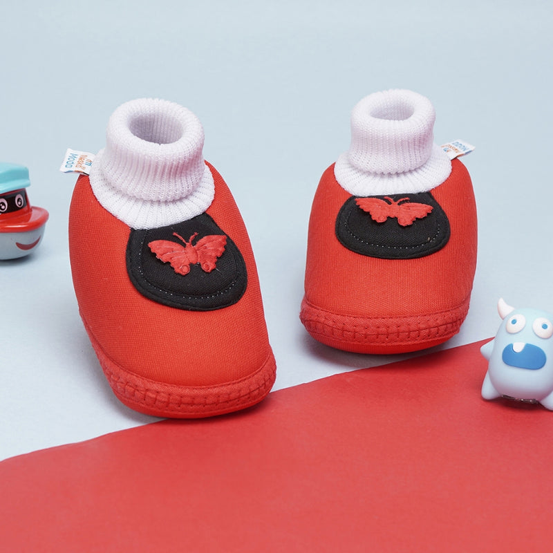 6 To 12 Months Baby Girls & Baby Boys Soft Cotton Cute Butterfly Booties (Red,Grey)-BT4418