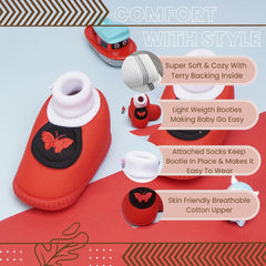 6 To 12 Months Baby Girls & Baby Boys Soft Cotton Cute Butterfly Booties (Red,Grey)-BT4418