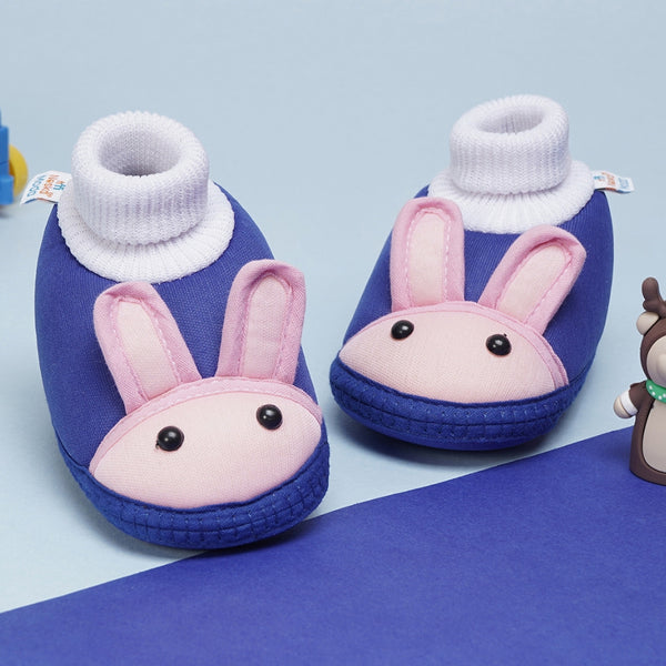 6 To 12 Months Baby Boys & Baby Girls Cute Soft Cotton Pre-Walker Rabbit Face Booties (Blue,Pink)-BT4424