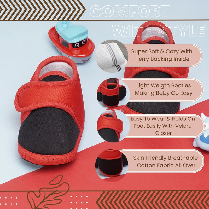 6 To 12 Months Baby Boys & Baby Girls Cute Soft Cotton Pre-Walker Sports Booties (Black,Red)-BT4433
