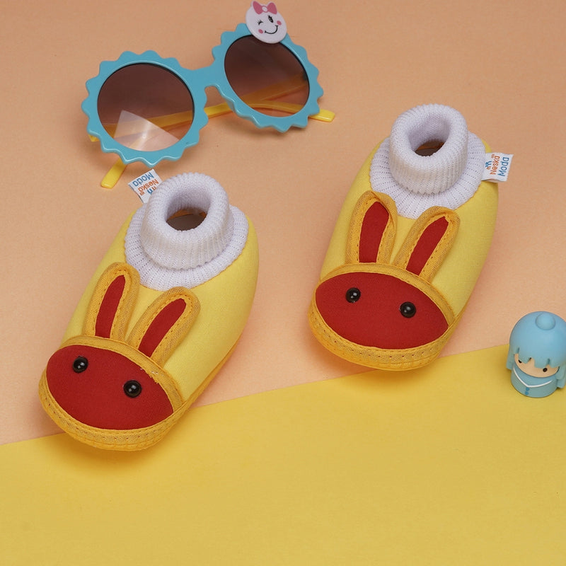 6 To 12 Months Baby Boys & Baby Girls Cute Soft Cotton Pre-Walker Rabbit Face Booties (Yellow,Red)-BT4454