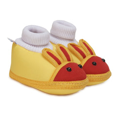 6 To 12 Months Baby Boys & Baby Girls Cute Soft Cotton Pre-Walker Rabbit Face Booties (Yellow,Red)-BT4454