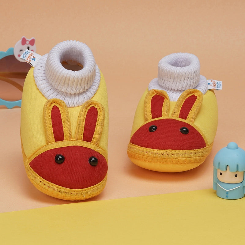 6 To 12 Months Baby Boys & Baby Girls Cute Soft Cotton Pre-Walker Rabbit Face Booties (Yellow,Red)-BT4454
