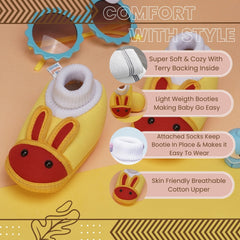 6 To 12 Months Baby Boys & Baby Girls Cute Soft Cotton Pre-Walker Rabbit Face Booties (Yellow,Red)-BT4454