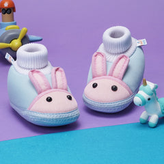 6 To 12 Months Baby Boys & Baby Girls Cute Soft Cotton Pre-Walker Rabbit Face Booties (Sky Blue,Peach)