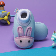 6 To 12 Months Baby Boys & Baby Girls Cute Soft Cotton Pre-Walker Rabbit Face Booties (Sky Blue,Peach)
