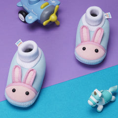 6 To 12 Months Baby Boys & Baby Girls Cute Soft Cotton Pre-Walker Rabbit Face Booties (Sky Blue,Peach)