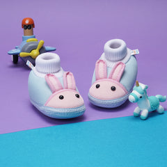 6 To 12 Months Baby Boys & Baby Girls Cute Soft Cotton Pre-Walker Rabbit Face Booties (Sky Blue,Peach)