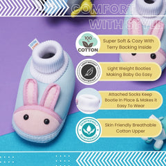 6 To 12 Months Baby Boys & Baby Girls Cute Soft Cotton Pre-Walker Rabbit Face Booties (Sky Blue,Peach)