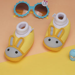 6 To 12 Months Baby Boys & Baby Girls Cute Soft Cotton Pre-Walker Rabbit Face Booties (Yellow,Grey)-BT4456