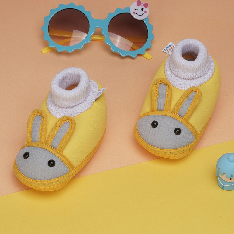 6 To 12 Months Baby Boys & Baby Girls Cute Soft Cotton Pre-Walker Rabbit Face Booties (Yellow,Grey)-BT4456