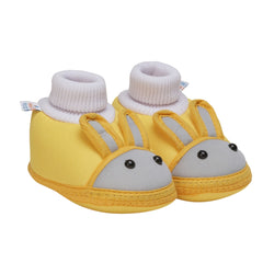 6 To 12 Months Baby Boys & Baby Girls Cute Soft Cotton Pre-Walker Rabbit Face Booties (Yellow,Grey)-BT4456