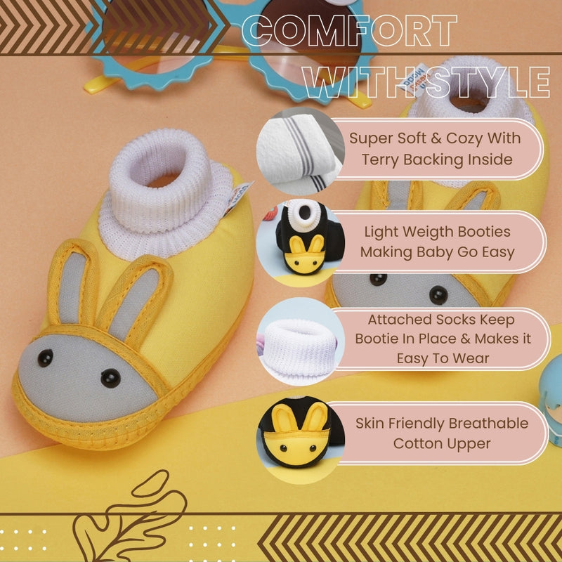 6 To 12 Months Baby Boys & Baby Girls Cute Soft Cotton Pre-Walker Rabbit Face Booties (Yellow,Grey)-BT4456