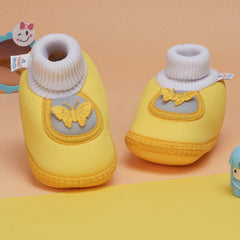 6 To 12 Months Baby Girls & Baby Boys Soft Cotton Cute Butterfly Booties (Yellow,Grey)-BT4459