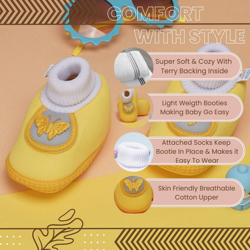 6 To 12 Months Baby Girls & Baby Boys Soft Cotton Cute Butterfly Booties (Yellow,Grey)-BT4459