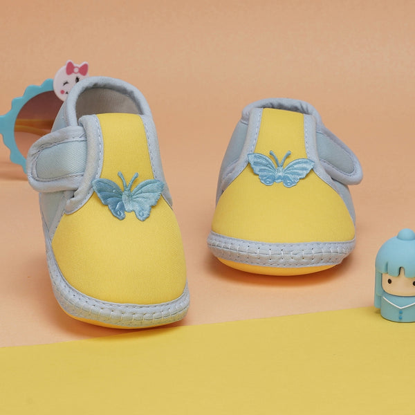 6 To 12 Months Baby Girls & Baby Boys Soft Cotton Cute Butterfly Booties (Yellow,Blue)-BT4471