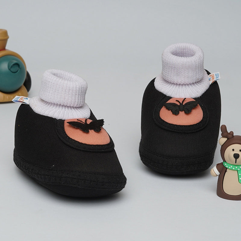6 To 12 Months Baby Girls & Baby Boys Soft Cotton Cute Butterfly Booties (Black)