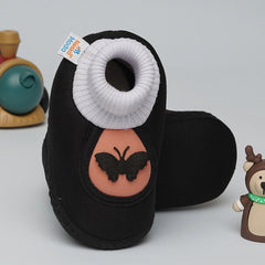 6 To 12 Months Baby Girls & Baby Boys Soft Cotton Cute Butterfly Booties (Black)