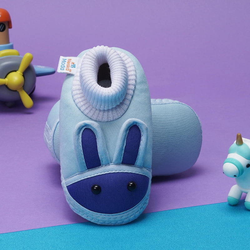 6 To 12 Months Baby Boys & Baby Girls Cute Soft Cotton Pre-Walker Rabbit Face Booties (Sky Blue)