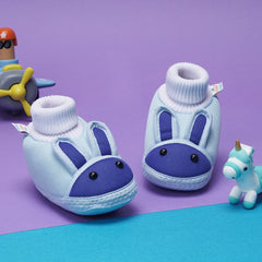 6 To 12 Months Baby Boys & Baby Girls Cute Soft Cotton Pre-Walker Rabbit Face Booties (Sky Blue)
