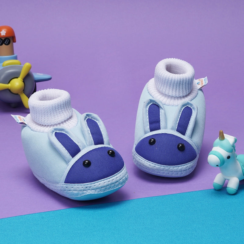 6 To 12 Months Baby Boys & Baby Girls Cute Soft Cotton Pre-Walker Rabbit Face Booties (Sky Blue)