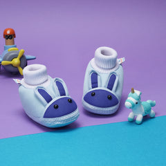 6 To 12 Months Baby Boys & Baby Girls Cute Soft Cotton Pre-Walker Rabbit Face Booties (Sky Blue)