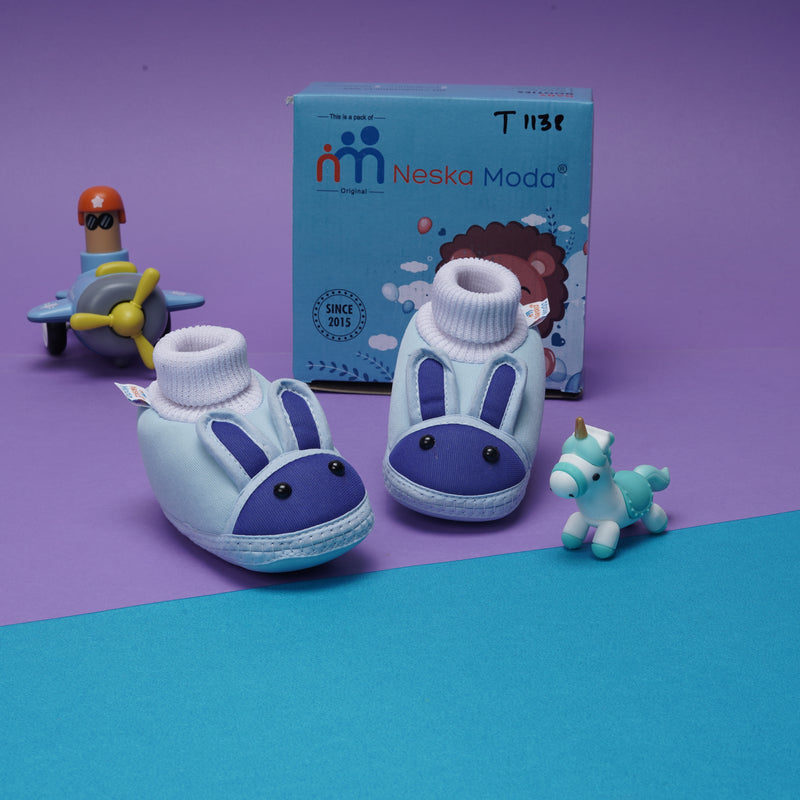 6 To 12 Months Baby Boys & Baby Girls Cute Soft Cotton Pre-Walker Rabbit Face Booties (Sky Blue)