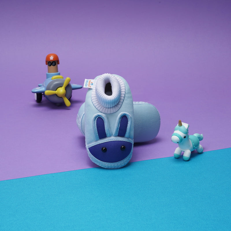 6 To 12 Months Baby Boys & Baby Girls Cute Soft Cotton Pre-Walker Rabbit Face Booties (Sky Blue)