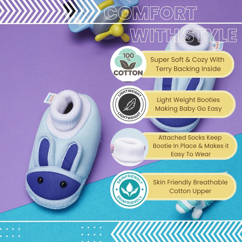 6 To 12 Months Baby Boys & Baby Girls Cute Soft Cotton Pre-Walker Rabbit Face Booties (Sky Blue)