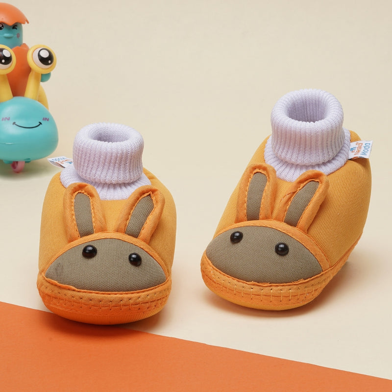 6 To 12 Months Baby Boys & Baby Girls Cute Soft Cotton Pre-Walker Rabbit Face Booties (Turmeric)