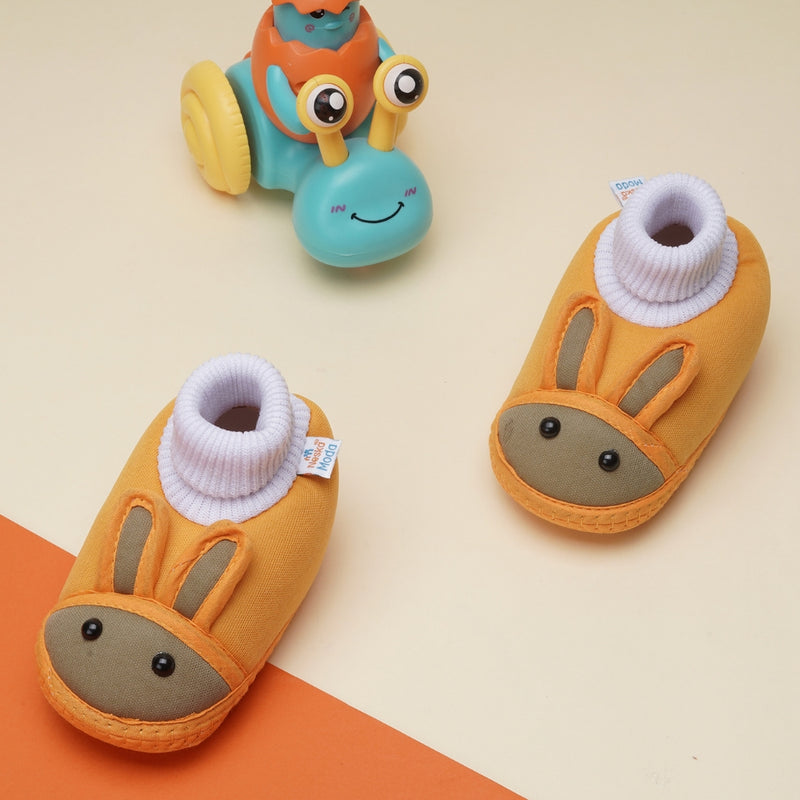 6 To 12 Months Baby Boys & Baby Girls Cute Soft Cotton Pre-Walker Rabbit Face Booties (Turmeric)