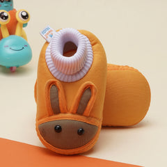 6 To 12 Months Baby Boys & Baby Girls Cute Soft Cotton Pre-Walker Rabbit Face Booties (Turmeric)