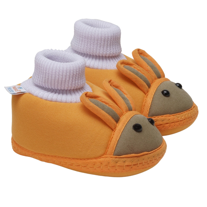 6 To 12 Months Baby Boys & Baby Girls Cute Soft Cotton Pre-Walker Rabbit Face Booties (Turmeric)