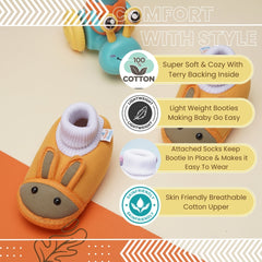 6 To 12 Months Baby Boys & Baby Girls Cute Soft Cotton Pre-Walker Rabbit Face Booties (Turmeric)