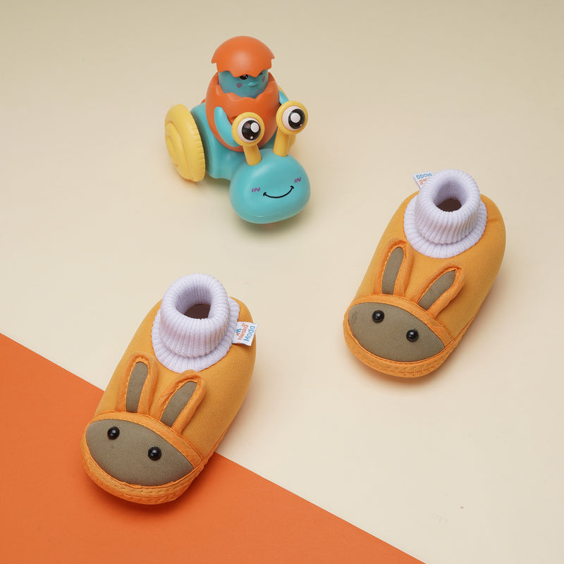 6 To 12 Months Baby Boys & Baby Girls Cute Soft Cotton Pre-Walker Rabbit Face Booties (Turmeric)